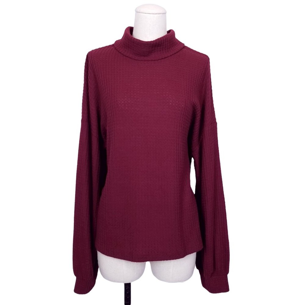 Sanctuary Waffle Knit Turtleneck Sweater Garnet Red Sz XL